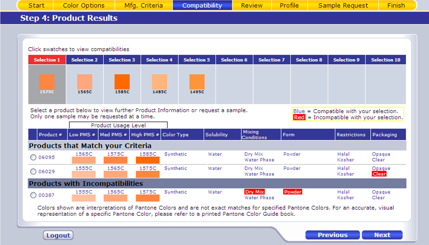 Sensient Colour Selector